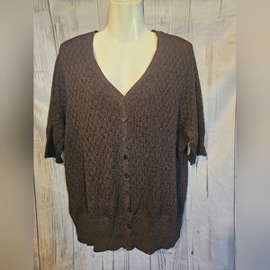 Brown Knit Button-Up Cardigan 3X